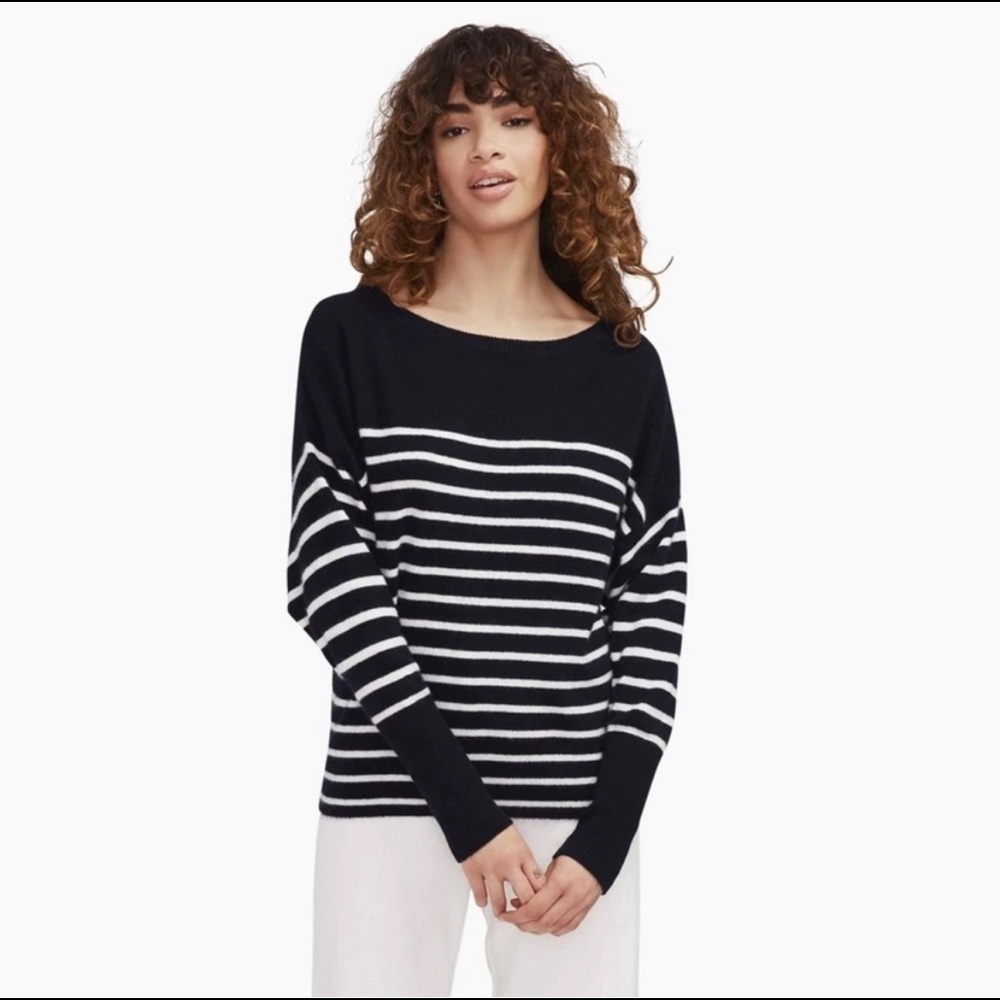 NAADAM Striped Cashmere Oversized Boatneck Sweater in Navy